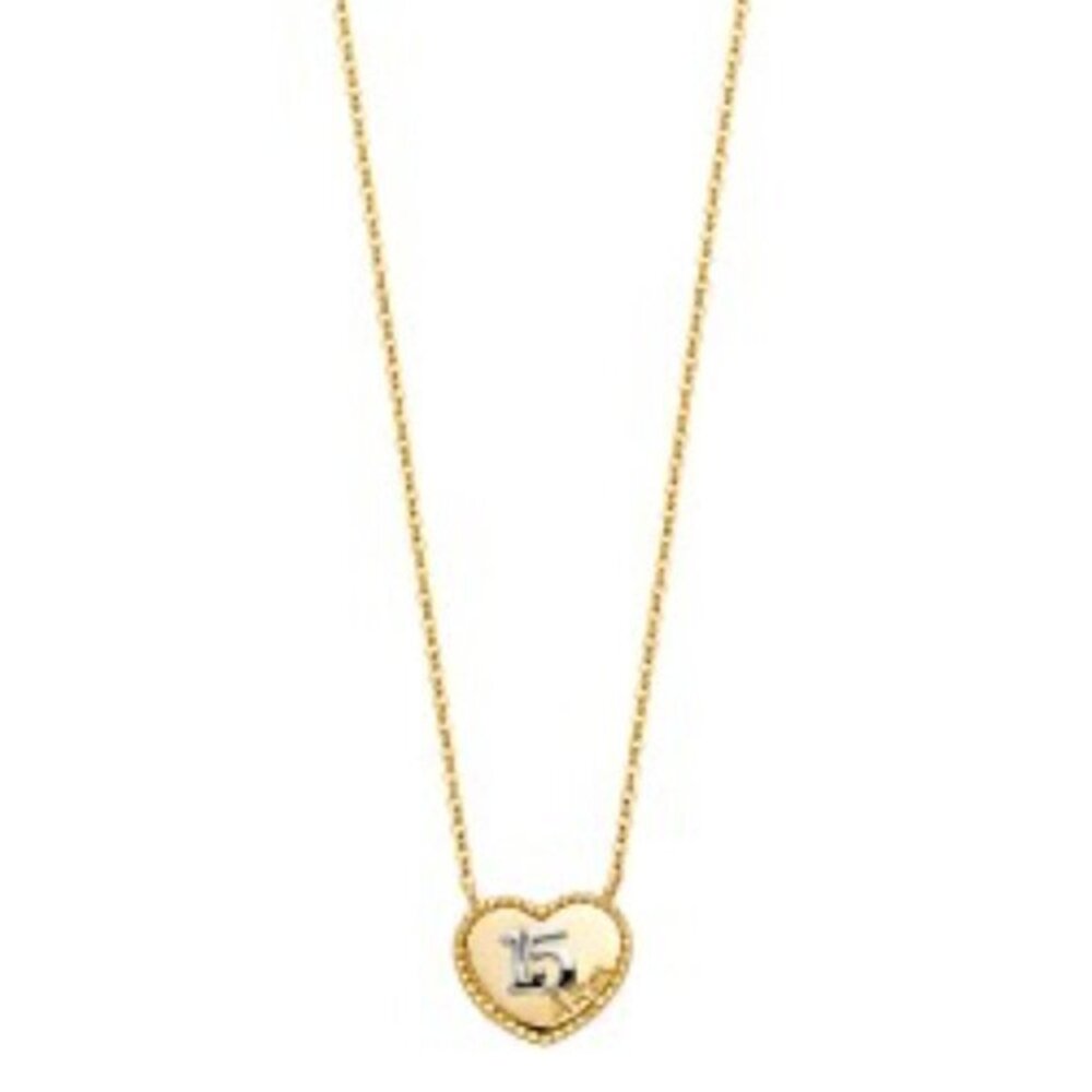 14K Yellow white Gold Sweet 15 Necklace 18 inches